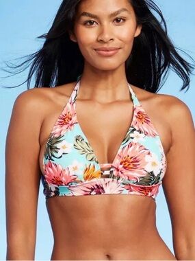 Kona sol Floral Halter Bikini Top in Aqua - Women Swim